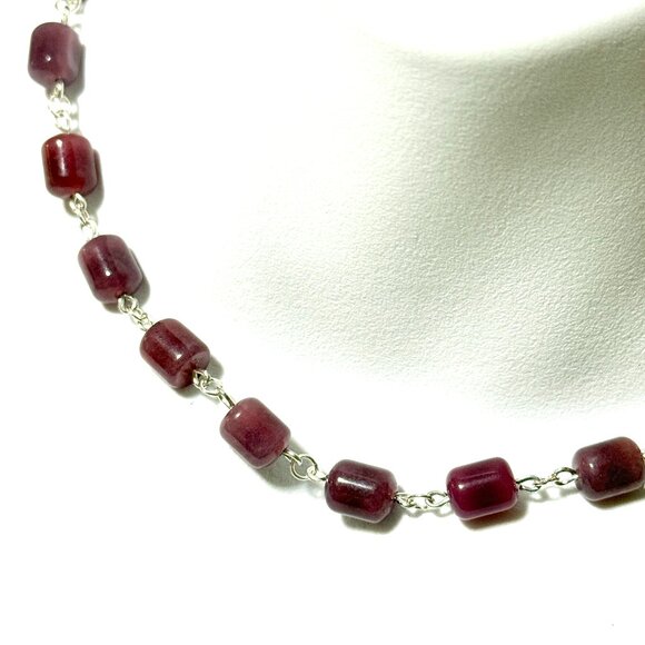 Genuine Magenta Chalcedony Short Necklace, Gemstone Adjustable Necklace - Picture 1 of 12